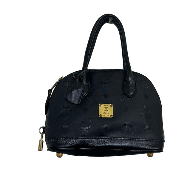 Authentic MCM Visetos Black Mini Tote handbag with padlock and keys